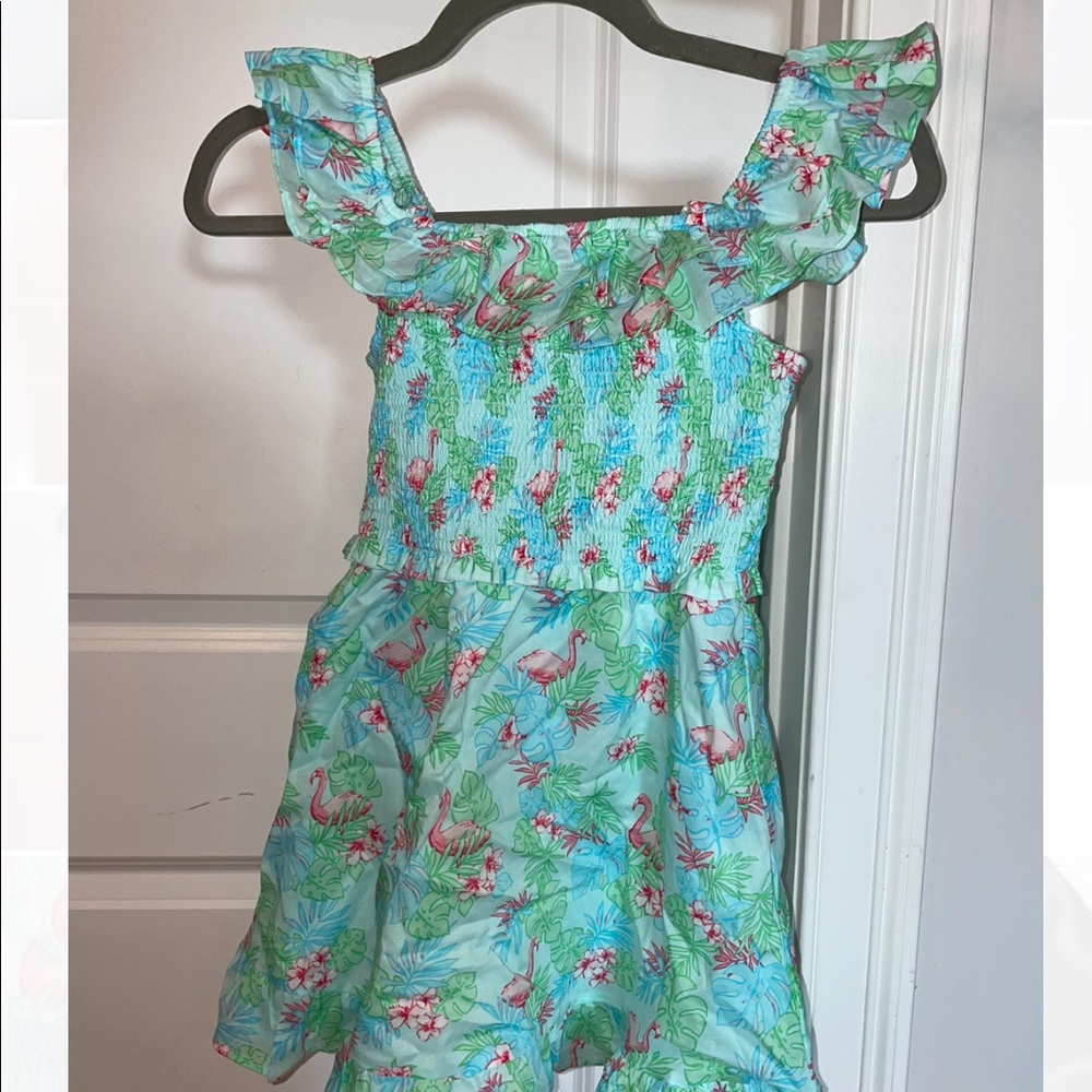 Janie and Jack green flamingo print summer dress NWT
